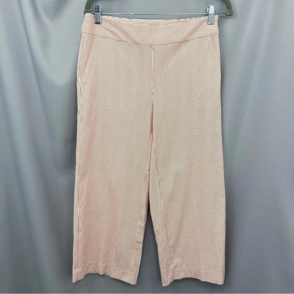 NWT Loft Red White Striped Cropped Wide Leg Flat Front Pants Size 0 Nautical - Picture 1 of 7
